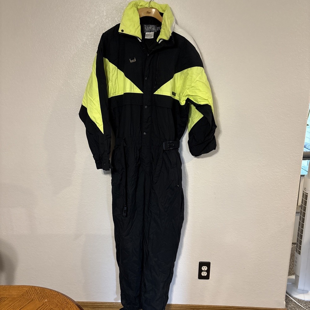 Vintage White Fir Men's Ski Snow Suit Black Large Insulated Waterproof hooded